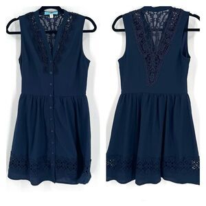 Dina Be Navy Black‎ Dress Size XS sleeveless lace overlay Button Down